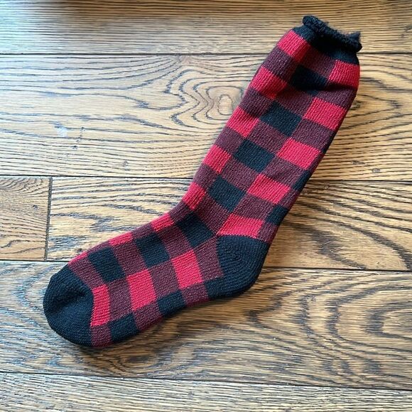 Heat holders, thermal socks, red and white buffalo plaid - Picture 2 of 4